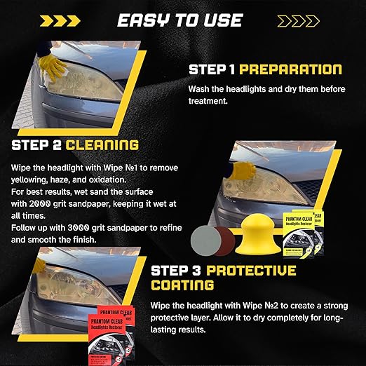 Headlight Restoration Kit – Oxidation & Yellowing Remover with UV Sealant | Wipes + 2000/3000 Sanding Discs + 3” Holder, Glov