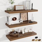 Fun Memories Deep Floating Shelves, 32W x 12D Walnut Wall Shelves, 32 Long Rustic Wood Wide Storage Shelves for Bedroom, Kitc