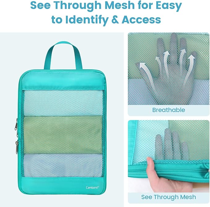 Cambond See Through Mesh Compression Packing Cubes for Travel Women - 4 Set Lightweight Expandable Compression Cubes for Trav