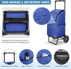KEDSUM 2 in 1 Shopping Carts for Groceries, 330 lbs Grocery Cart on Wheels, Foldable Utility Carts with Wheels, Load-Bearing Hand Truck with Waterproof Bag for Shopping, Camping, Laundry, Garden, Blue