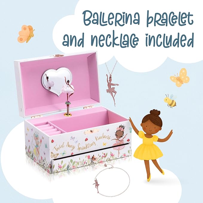 The Memory Building Co Black Ballerina Musical Jewelry Box Plays Classic Melody, Storage Organizer Music Box for Kids Ages 6-