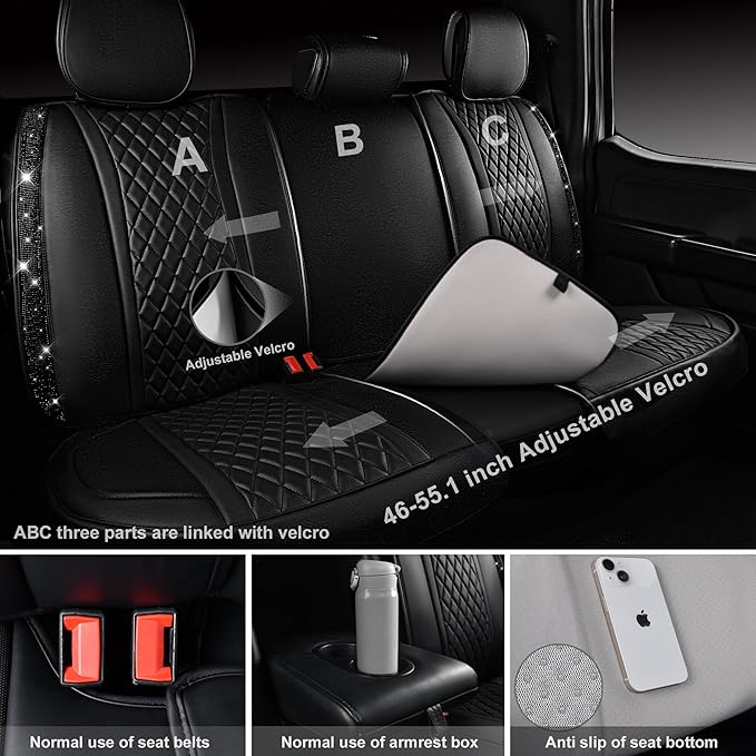 CAR Pass Bling Car Seat Covers, Microfiber Nappa Leather Luxury Cushioned, Waterproof Heavy-Duty Anti-Slip Universal Fit for 