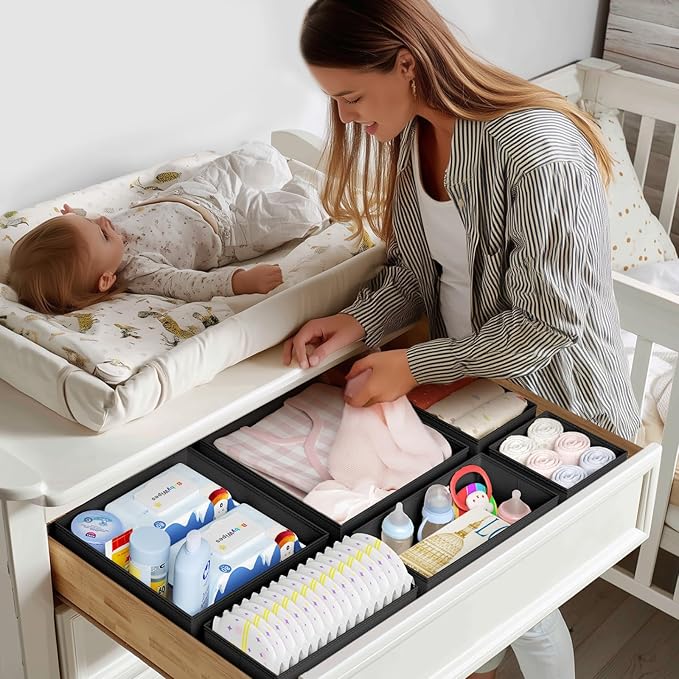 DIMJ Drawer Organizer Clothes - 20 Pack Closet Drawer Organizer Bins for Baby Clothes Storage, Fabric Dresser Organizer for N