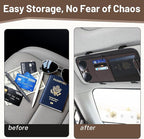 Car Visor Organizer,Premium Leather with a Hidden Zip Pocket, Sunglasses Organizer,3 Card Slots and a Stretch Mesh Pocket,Easy Installation,Compatible with Car Accessories for Vehicle, SUV, Truck
