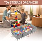 2-Pack Under Bed Toy Storage Boxes, Grey Toy Organizer with Clear PVC Lid, Foldable Under Couch Storage Bins (31.8×16×5.9in),