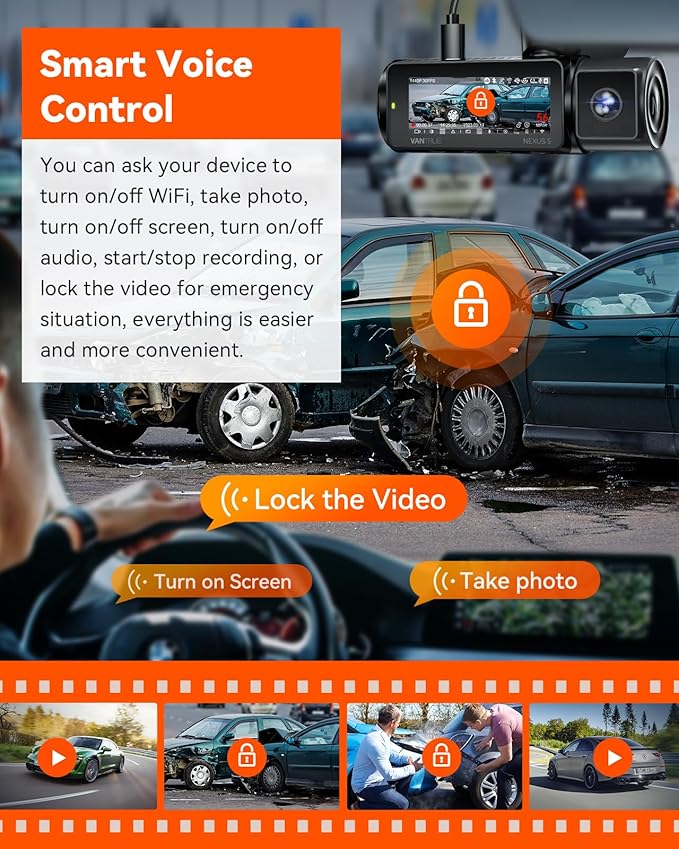 Vantrue N5 4 Channel WiFi 360° All Sides Dash Cam, STARVIS 2, IR Night Vision, 2.7K+1080P*3 Front Rear Inside Dashcam, Voice 