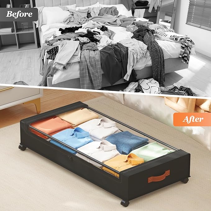 Yecaye 70L Under Bed Storage with Wheels, 3 Pack Larger Capacity Under Bed Storage Containers, Underbed Shoe Storage Organize