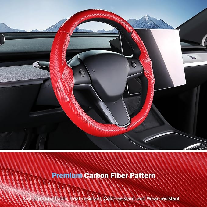 Steering Wheel Cover for Tesla Model 3 (2017-2023) / Model Y (2020-2024),Anti-Slip,Comfortable Grip, Breathable,Customized for Tesla Model 3/Y Accessories,Matte Red