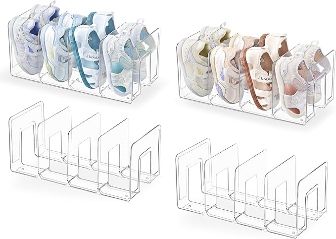 HBlife Clear Acrylic Kids Shoe Rack for Closet Organizers and Storage, Small Shoe Rack 4 Sections Toddler Baby Shoe Storage O