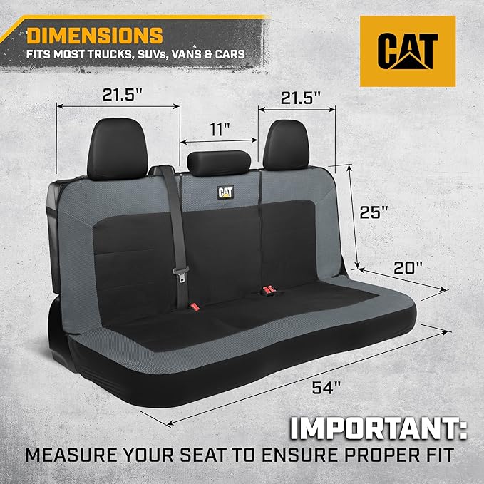 Cat MeshFlex Charcoal & Black Rear Seat Cover for Car – Durable Canvas & Mesh Design 60/40 Split Bench Protector for Cars, Tr