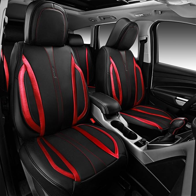 CAR PASS Nappa Leather Car Seat Covers, Durable Waterproof Luxury Universal Seat Covers for SUV Pick-up Truck Sedan, Anti-Sli