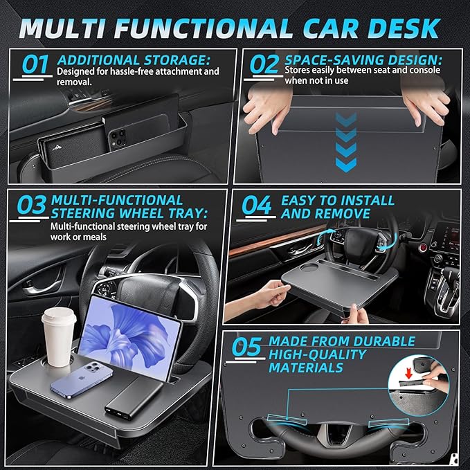 【Compatible with Honda CR-V】 2-in-1-Steering Wheel Tray Table with Seat Gap Filler Organizer.Seat Gap Fit Design: Solves Post-Use Storage Hassle + Stops Annoying Item Drops.