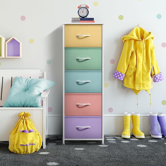 Sorbus Fabric Dresser for Kids Bedroom - Chest of 5 Drawers, Tall Storage Tower, Clothing Organizer, for Closet, for Playroom