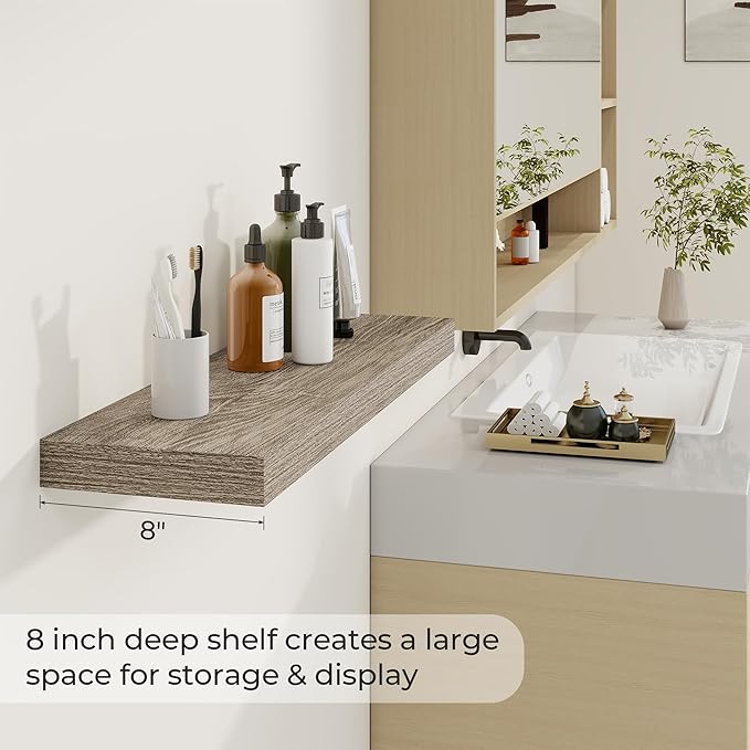 Dreamland 30 Inches Floating Shelves for Wall,8 Inch Deep Floating Shelves Set of 2, Large Display & Storage Shelf, Wall Shel