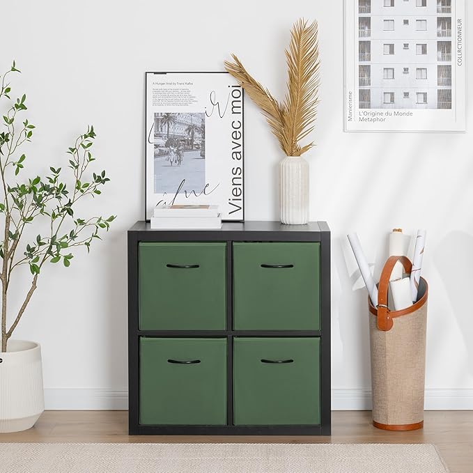 StorageWorks Green Storage Cubes, 13x13 Storage Cube Bins with Handle, Cube Storage Organizer Bins for Shelves and Closet, Co