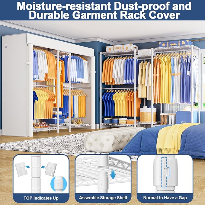 Ulif E12C Pro Heavy Duty Closet Organizer System，Freestanding Clothing Racks for Hanging Clothes，Adjustable Garment Rack 71"W