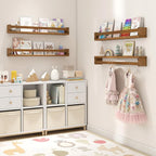 Fun Memories Nursery Book Shelves Set of 2, 32 Inch Solid Wood Wall Book Shelves, Kids Room Floating Shelves Organizer & Toy 