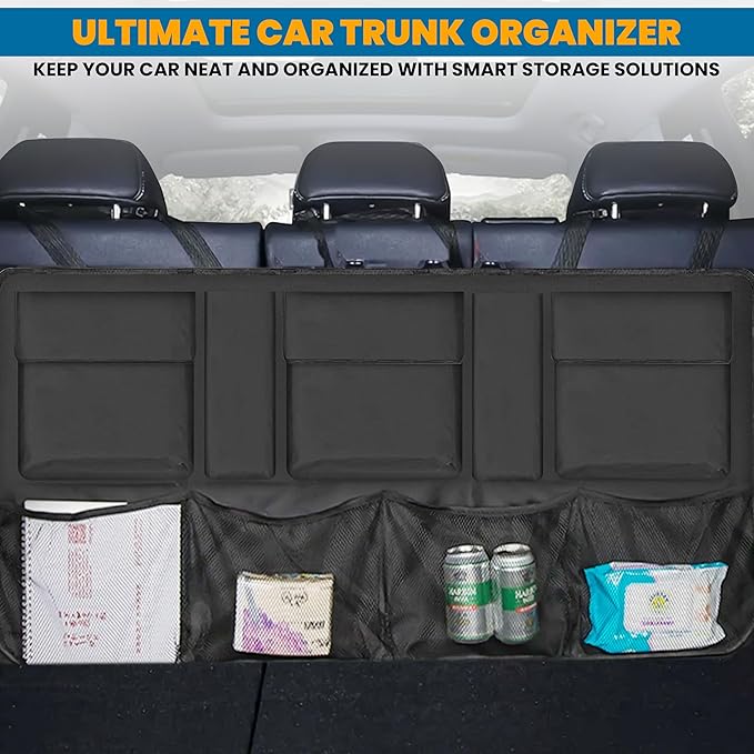 EcoNour Backseat Trunk Organizer | 42 x20 Inches Car Storage with 9 Spacious Pockets | Waterproof, Heavy-Duty Hanging Organize