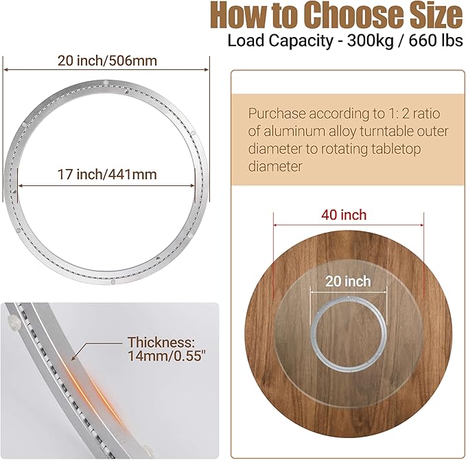 20 Inch Lazy Susan Heavy-Duty Aluminium Alloy Rotating Bearing Lazy Susan Hardware- Mute Bearing Turntable Ring Hardware for 