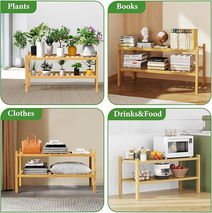 RONGJlA 2 Tier Bamboo Shoe Rack for Closet Free Standing Wood Shoe Shelf Storage Organizer for Entryway Small Space Stackable
