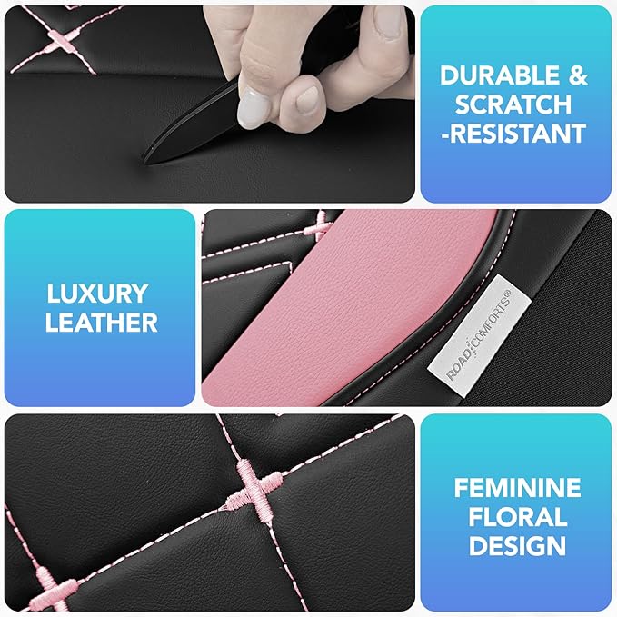 Road Comforts Seat Covers, Premium Leather Car Seat Covers Full Set for Women Girls,Airbag Compatible, Automotive Seat Covers