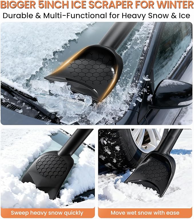 Zanch 2025 Upgrade Extendable 3-in-1 Car Snow Brush and Ice Scraper [45" Extendable Handle] with 360° Rotating Brush Head for Car Windshield Clear Snow, Ice and Frost, for All Cars/Truck/SUV