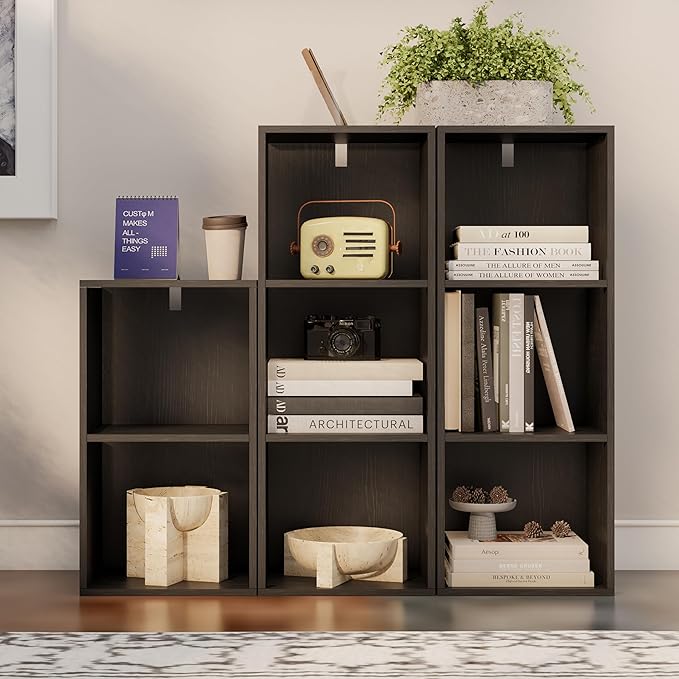 Book Shelf, 3-Tier Bookcase, Wooden Open Cube Storage Organize, 9.3 x 11.8 x 31.4 inches Bookshelf for Living Room, Bedroom, 