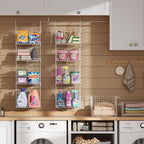 4-Tier Hanging Laundry Room Organizer: Foldable Wire Shelf Basket with 2 Large Hooks 1.65" & 360°Rotating Hooks – Space-Savin
