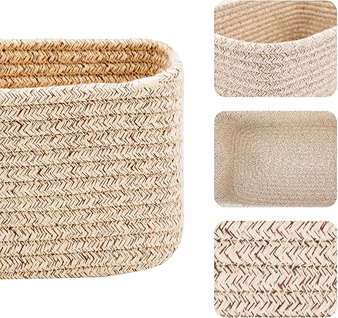 MiniArk Small Storage Baskets for Organizing | Closet Organizer Bins | Shelf Toy Basket | Woven Rope Baskets | Cube Decorativ