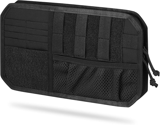 Car Sun Visor Organizer, Tactical Sunvisor Organizers Storage Covers for Trucks, Molle Panel with Pockets Zipper Visor Storage Pouch Accessories, Fits Most Vehicles, SUVs & Jeeps (BK)