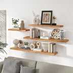 RICHFOCUS Live Edge Elm Floating Shelves - 48" W x 9.3" D Rustic Solid Wood Wall Shelves with Invisible Bracket, Wall-Mounted