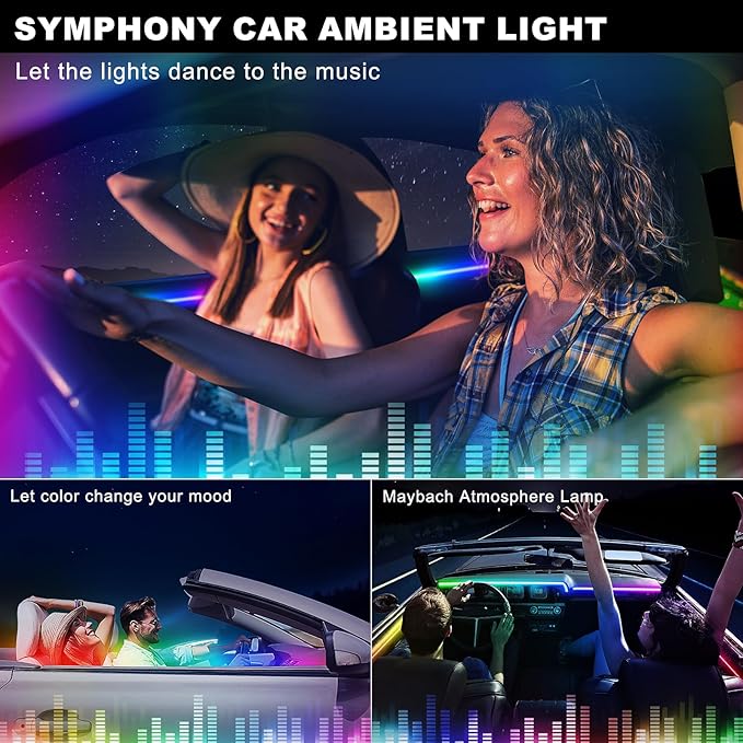 Dreamcolor Acrylic Interior Car LED Strip Light with Wireless APP, RGB 14 in 1 with 175 inches 612 LEDs Fiber Optic Strip Lights for Car, Dual Zone Music Sync Neon Car Ambient Lighting Kits