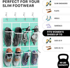 Simple Houseware 24 Pockets - Crystal Clear Over The Door Hanging Shoe Organizer, Turquoise (64'' x 19'')