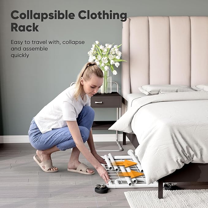 HOKEEPER Clothes Rack Collapsible Clothing Garment Rack Capacity 525LBS Clothing Racks on Wheels Heavy Duty Rolling Clothes R