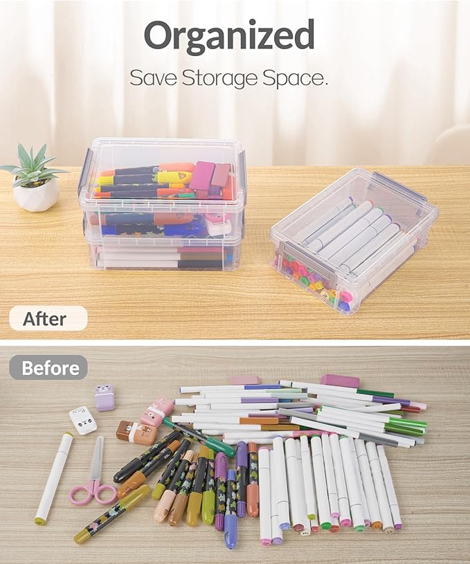 Sooez 6 Pack Extra Large Pencil Box, Plastic Hard Pencil Case Crayon Box Bulk, Clear Marker Organizer Plastic Containers with
