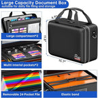 5200℉ Fireproof Document Box with lock, Hard-Shell Case File Organizer with 24 Pocket Accordion File Folder, Portable Safe Bo