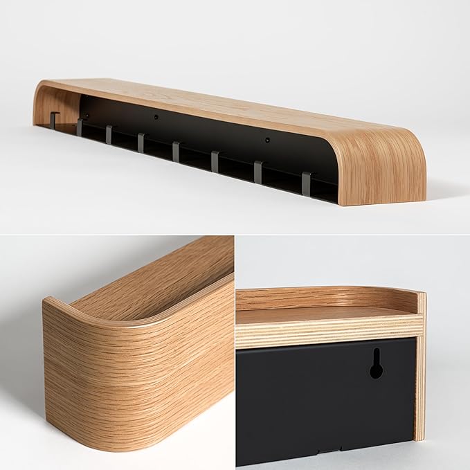 Kazai. Wall-Mounted Coat Rack 'Toke' - Modern Design Coat Rack with Hidden Wall Hooks - Solid Wood Veneer Panel Coat Hanger -