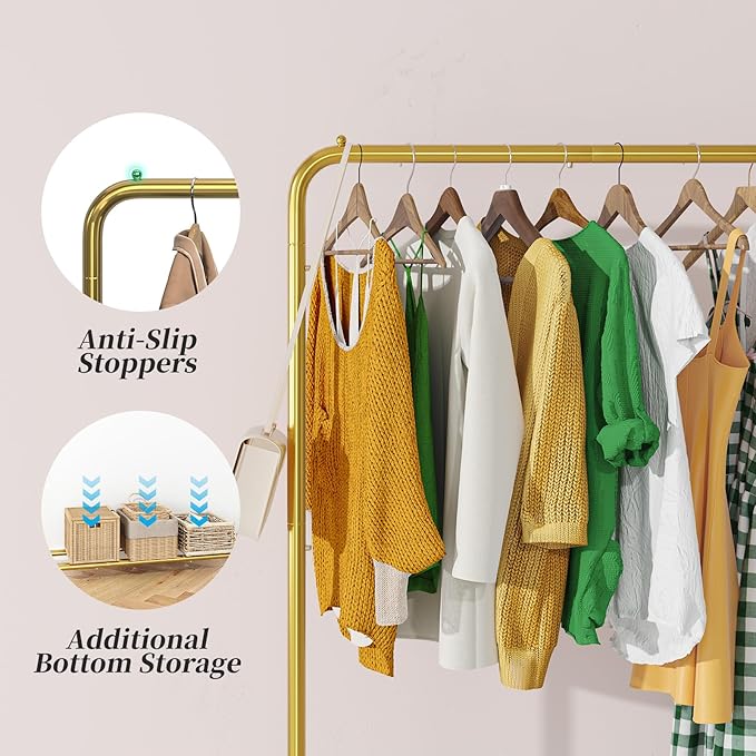 Simple Trending Standard Clothes Clothing Garment Rack with Storage Shelves, Rolling Clothes Organizer on Wheels for Hanging 