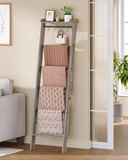 Hzuaneri Blanket Ladder Shelf, Decorative Quilt Rack, 7-Tier Farmhouse Ladder Holder Organizer with 4 Removable Hooks 7.9" D 