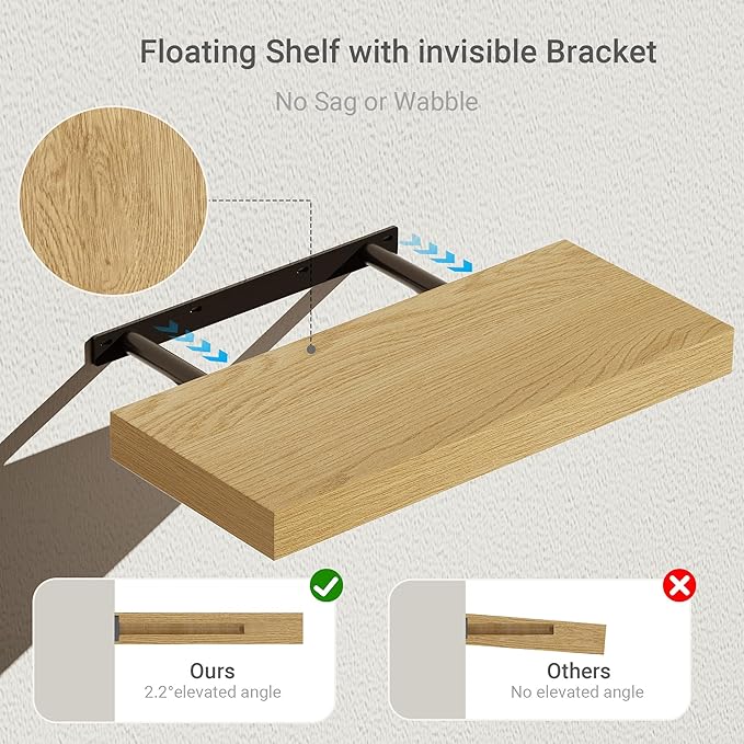 Vivelove Floating Shelves for Wall Mounted, 16 inchs Shelf for Small Bathroom, Bedroom, Living Room, Kitchen, Modern Home Dec