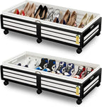 Under Bed Storage Containers with Wheels, Larger Bamboo Wood Under Furniture Storage Containers with Dust Bags，Rolling for Sh
