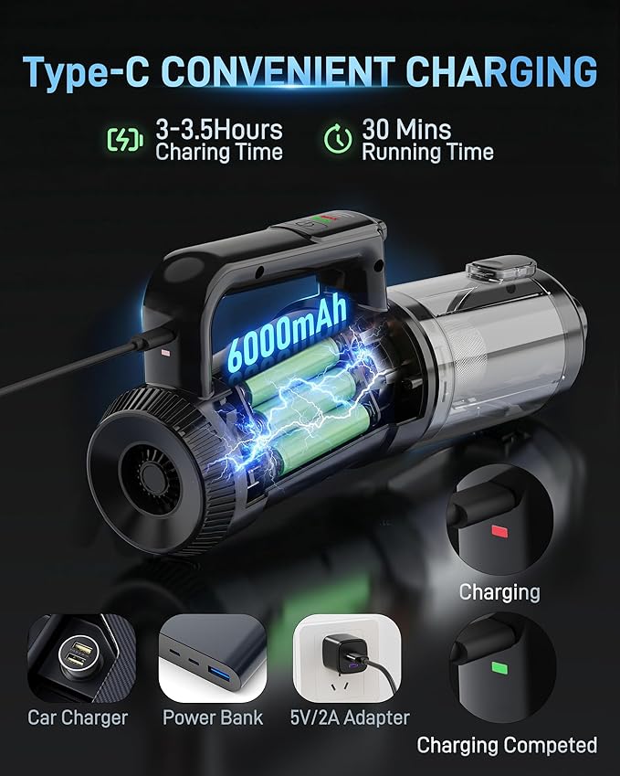 Handheld Vacuum Cordless, 18000PA Strong Suction Car Vacuum Cleaner Portable with Brushless Motor & LED Light, Hand Vacuum wi