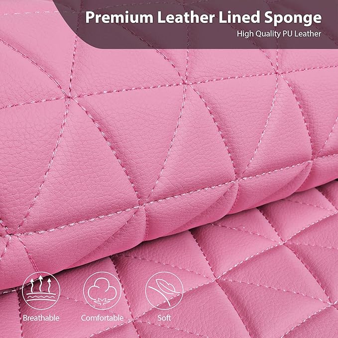 CAR PASS Bling Diamond Pink Leather Car Seat Covers Full Sets Interior Sets, Waterproof Shining Glitter Sparkly Crystal Unive