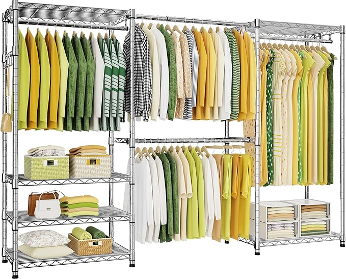 Ulif E1 Heavy Duty Closet Garment Rack, 6 Tiers Adjustable Metal Freestanding Expandable Clothing Storage with 4 Hanger Rods,