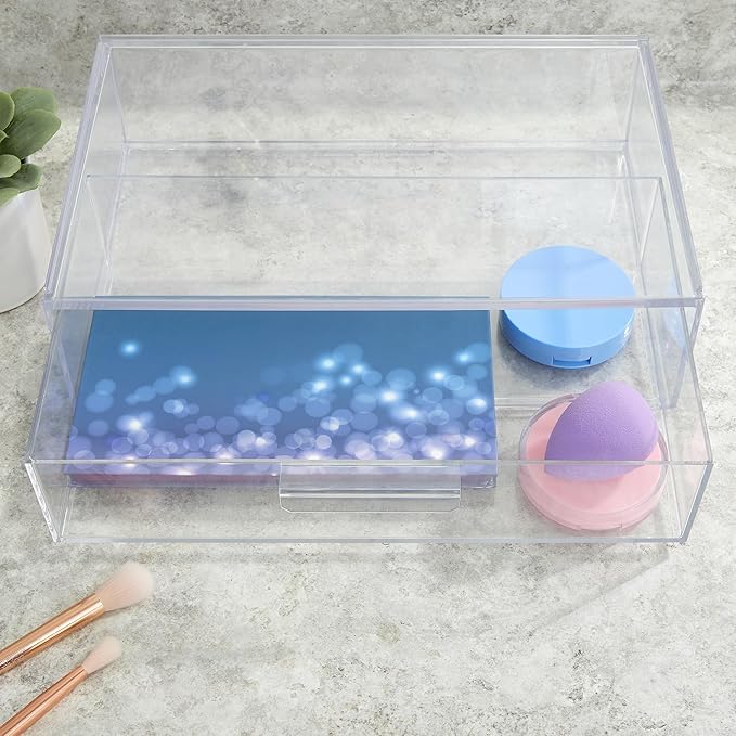 STORi Audrey Stackable Clear Bin Plastic Organizer Drawer | Organize Eyeshadow Palettes, Cosmetics, and Beauty Supplies on a 