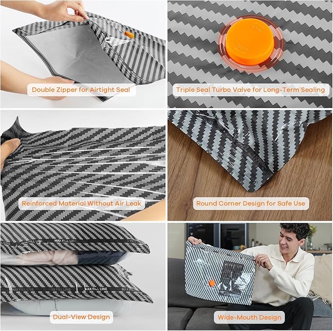 Travel Vacuum Storage Bags with Wireless Rechargeable Electric Pump, 12 Pack Travel Essentials Vacuum Seal Bags for Clothing,