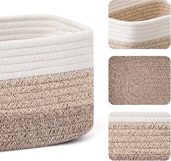 MiniArk Small Storage Baskets for Organizing | Closet Organizer Bins | Shelf Toy Basket | Woven Rope Baskets | Cube Decorativ