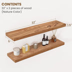 Floating Shelves for Wall Decor, 8" Deep Rustic Solid Elm Wood Floating Shelves Wall Mounted, Wall Shelves with Invisible Bra