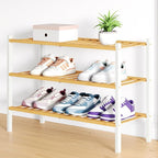 Smiry Bamboo Shoe Rack for Closet, 3 Tier Wooden Stackable Shoe Organizer, Free Standing Shoes Storage Shelf for Entryway, Fr