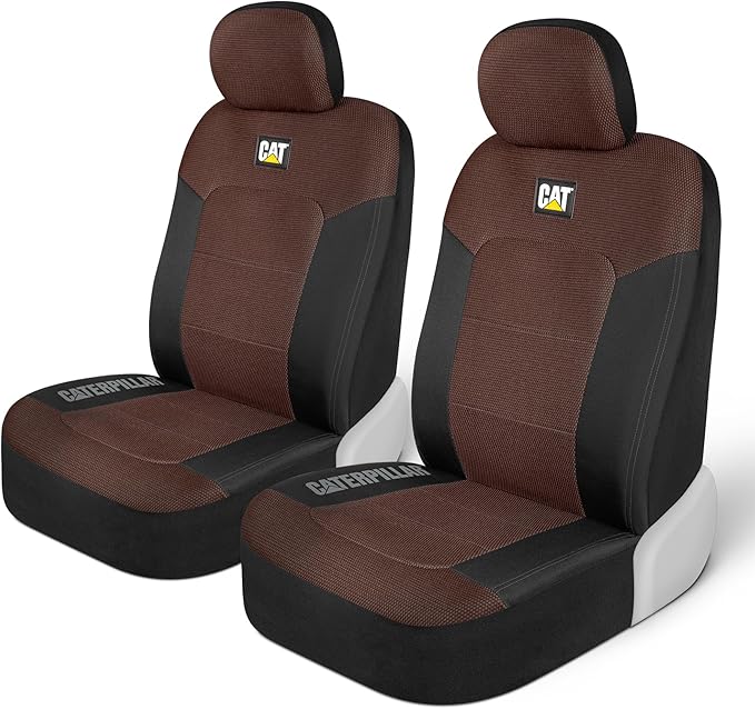 CAT Brown & Black Seat Covers for Cars, Trucks, & SUV - Set of (2) MeshFlex Car Seat Cover Front Seat Protectors - Airbag Com